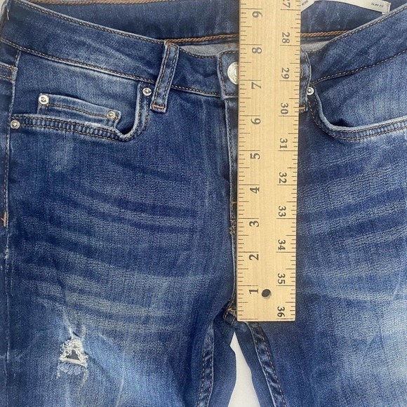 Zara Women's Size 4 Mid Rise Skinny Fit Blue Stretch Distressed Denim Jeans - Picture 7 of 8
